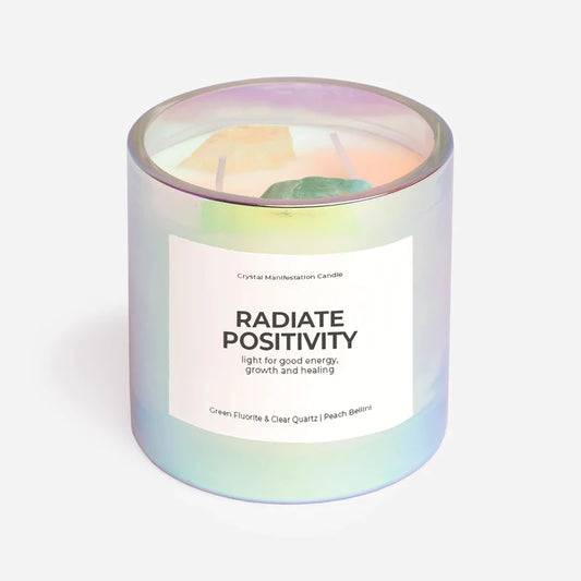 "Radiate Positivity" Candle: Image of "Radiate Positivity" candle from Grace Blu Shoppe, showcasing an inspiring message to bring positive vibes to your space.