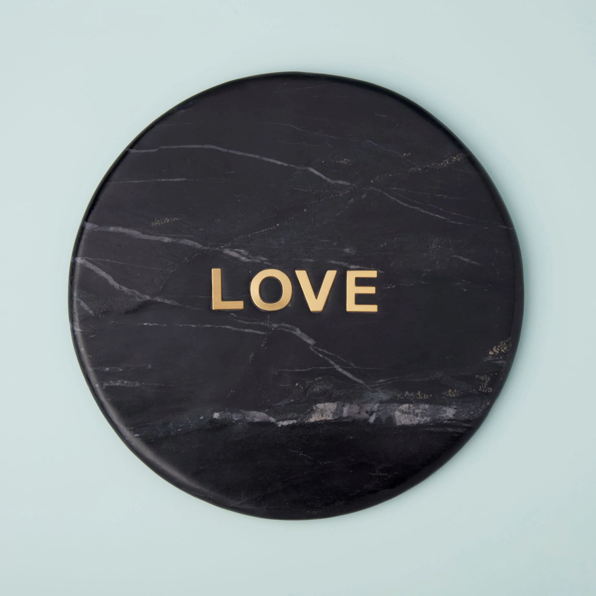 Salerno Black Marble "Love" Board - A luxurious Salerno Black Marble "Love" Board from GRACE BLU SHOPPE, ideal for serving or as a statement piece.